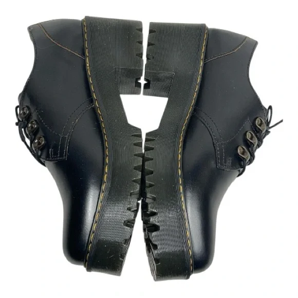 Dr Martens Leona Lug Sole Platform Derby Black Leather Shoes Sz 10 - Picture 3 of 6